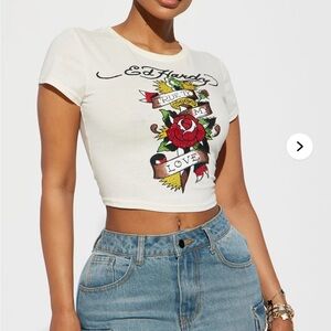 Ed Hardy Cream Graphic Crop Top